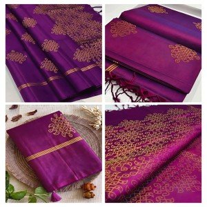 Vadamalli Purple Saree with Traditional Gold Kolam Design & Zari Border