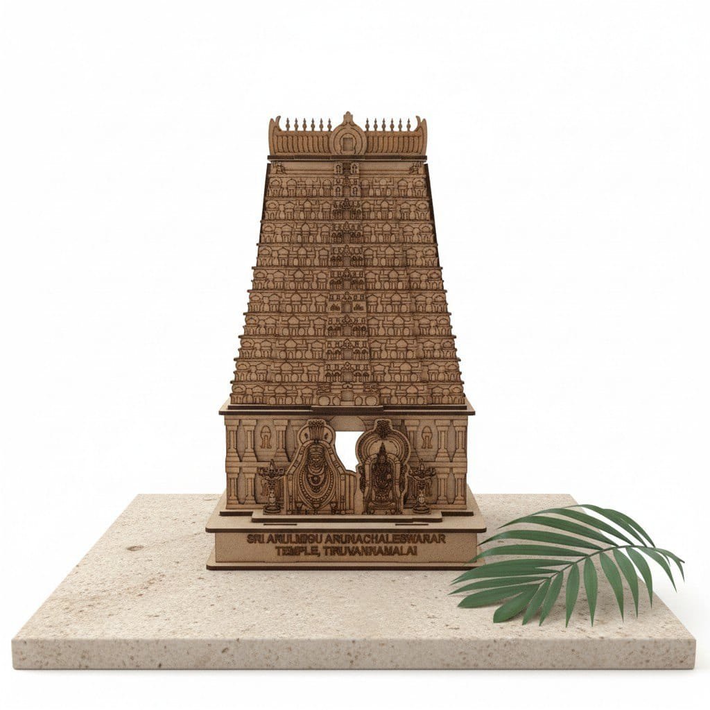 Wooden Arunachaleswarar Temple Gopuram Miniature-5 inch